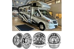 CITYHOT 4X 16inch Snap-On Hubcaps fit for 2007-2025 Dodge, Mercedes and Freightliner Sprinter Van, 6 Lugs 18 Hand Holes Wheel Covers, 16" Polished Stainless Steel Dually Wheel Simulators K16A
