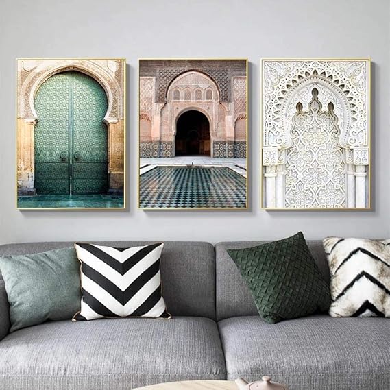 Arco marroquí puerta vieja lienzo pintura edificio islámico pared arte