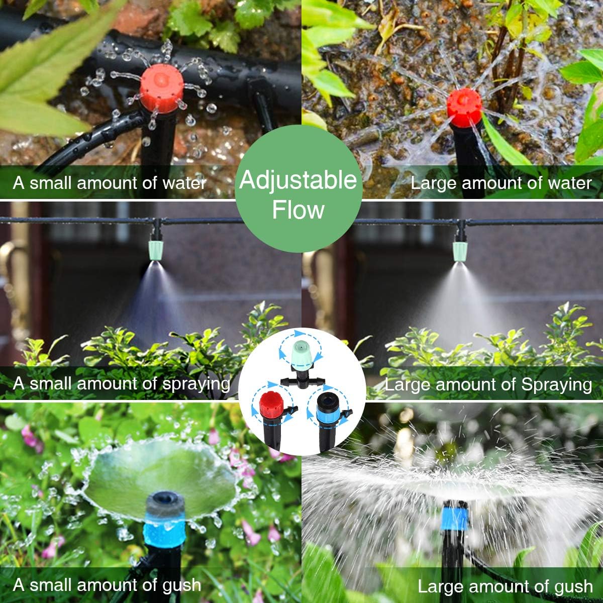 king do way 82Ft/25M Drip Irrigation Kits Garden Watering System with Y Valve, 20 Misting Nozzles 10 Drip Emitters 10 Dripper DIY Mist Cooling Irrigation System for Greenhouse, Patio, Lawn : Garden & Outdoor