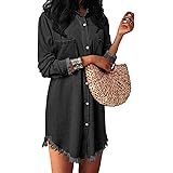 Kidsform Women's Long Sleeve Blouse Dress Denim Shirt Dresses Button Down Chambray Cotton Tops with Pockets