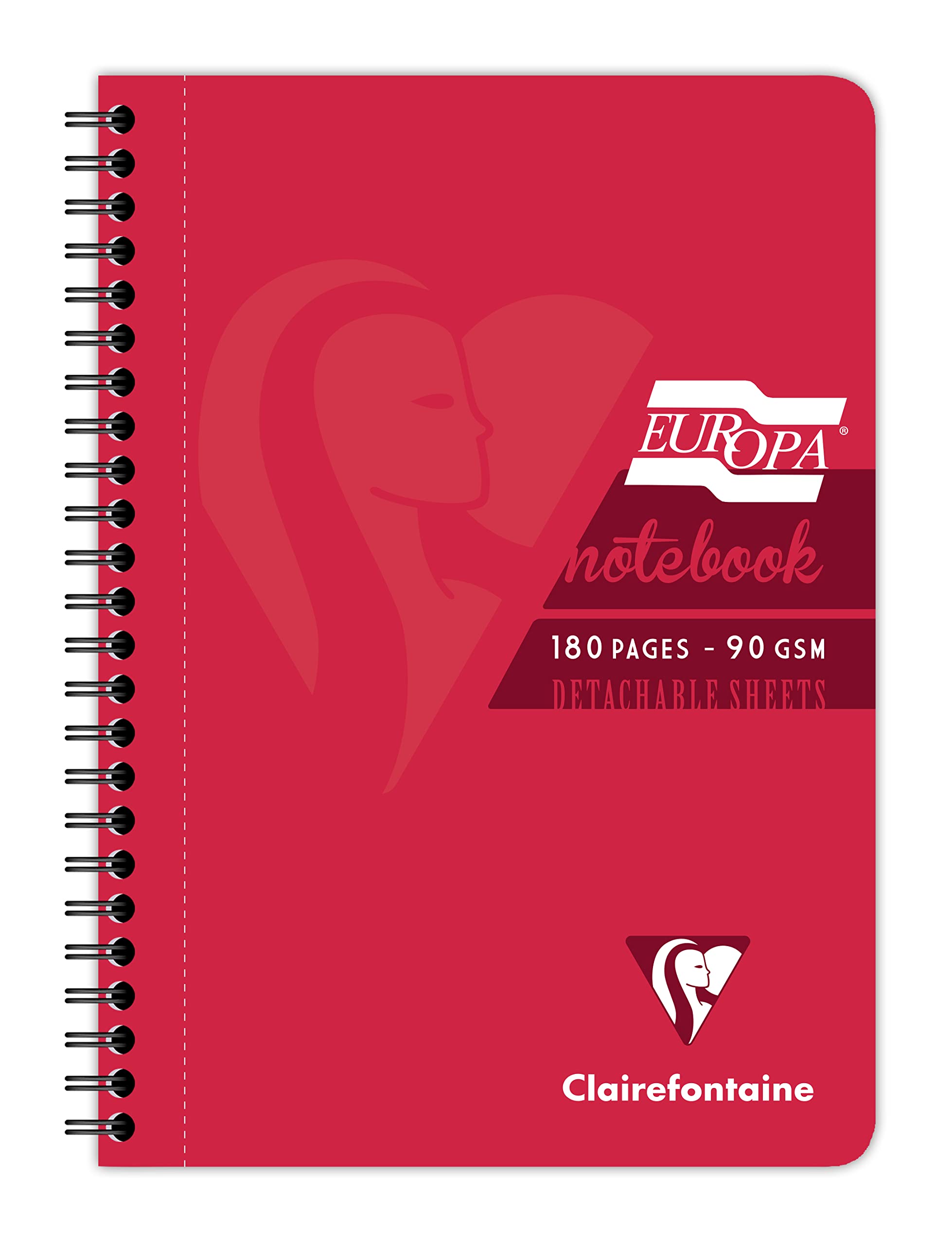 Clairefontaine Europa 5815ZPack Pack of 5 Spiral Bound Notebooks, Glossy Resistant Covers, 180 Lined Sheets, A5 Format and Micro-Perforated Pages, Red Cover.