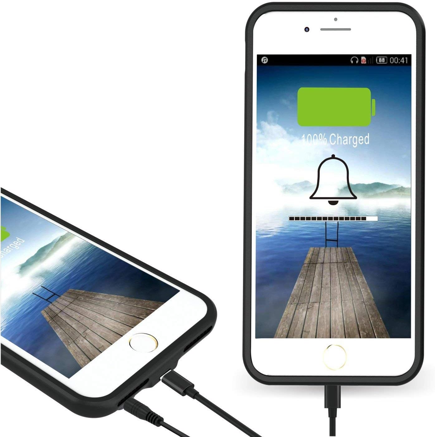 iPhone 7/8 Battery Case, XchuangX 2400mAh Rechargeable Protective Charging Case Slim for Apple iPhone 7/8 (4.7 inch) Built-in 3.5 mm Headphone Jack, Support Sync-Through (Black)
