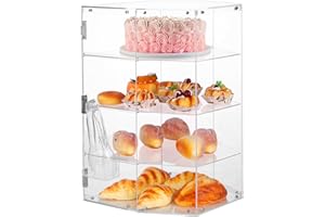 QMEEKI 4-Tier Countertop Bakery Display Case, Acrylic Cake/Pie Display Case Pastry Display Case Cabinet with Tong, Commercial Dessert Display Case for Bread, Muffins, Cookies - 21.8"x13"x13.9"