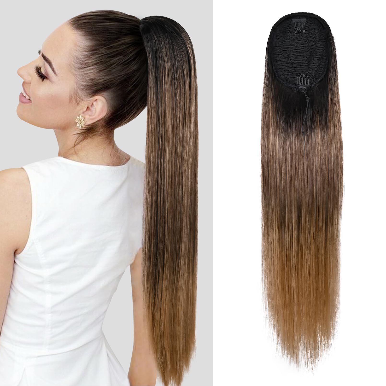 REECHO Ponytail Extension, 28" Long Straight Drawstring Pony Hair Extension Synthetic Pony Tail Hairpiece for Women — image 1