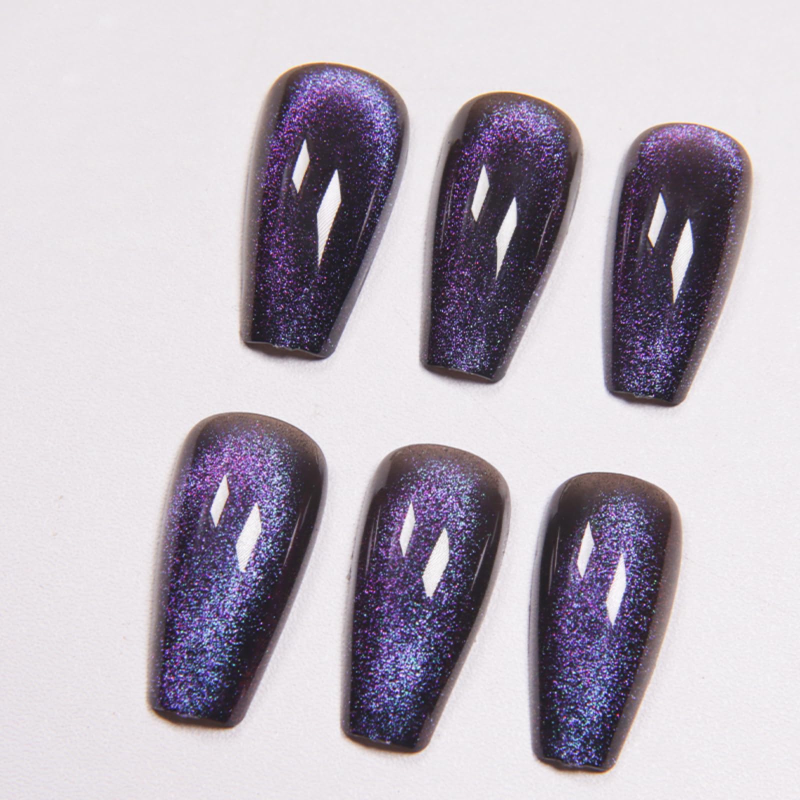 Gentle Claws Press On Nails - Midnight Purple | Dark Purple Glitter Velvet Nails, Medium Coffin Squared Press On Nails with Cat Eye Design for Women and Girls, 24 Pcs Reusable Purple Fake Nails - Image 5