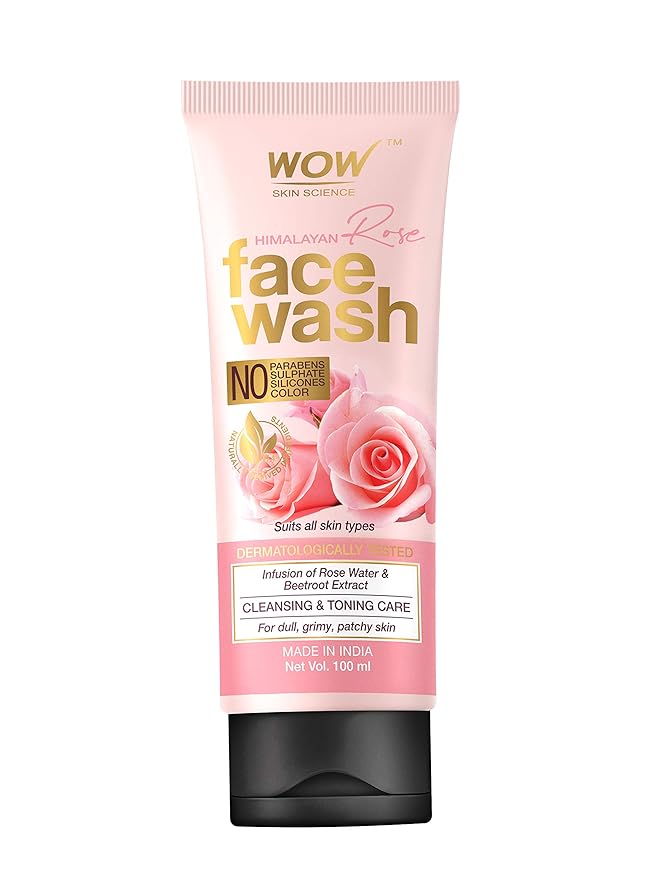 WOW Skin Science Himalayan Rose Face Wash Tube for Cleansing Toning Infused with Rose Water