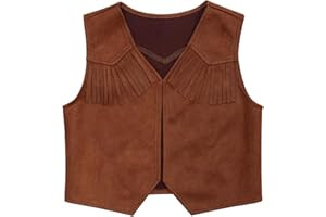 Nikiikoo Kids Boys Western Cowboy Vest Suede Tassel Jacket Outerwear Top Halloween Party Fancy Outfits