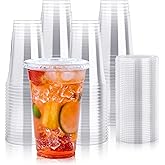 Lilymicky 60 Sets 24 oz Clear Plastic Cups With Flat Lids, 24 Ounce Disposable Drinking Cups With Lids for Ice Coffee, Smoothie, Slurpee, or Any Cold Drinks