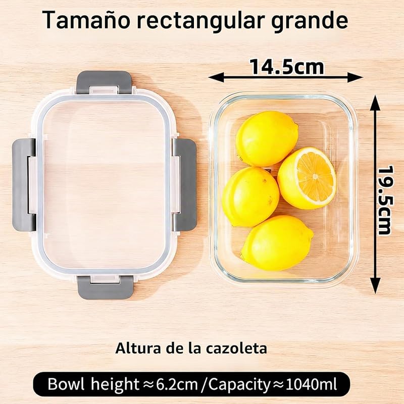 Recipientes de vidro de borosilicato para alimentos, conjunto de 2 peças para preparação e armazenamento de refeições (1040ml), recipientes herméticos para micro-ondas e máquina de lavar loiça, sem BPA — foto 3 de 8