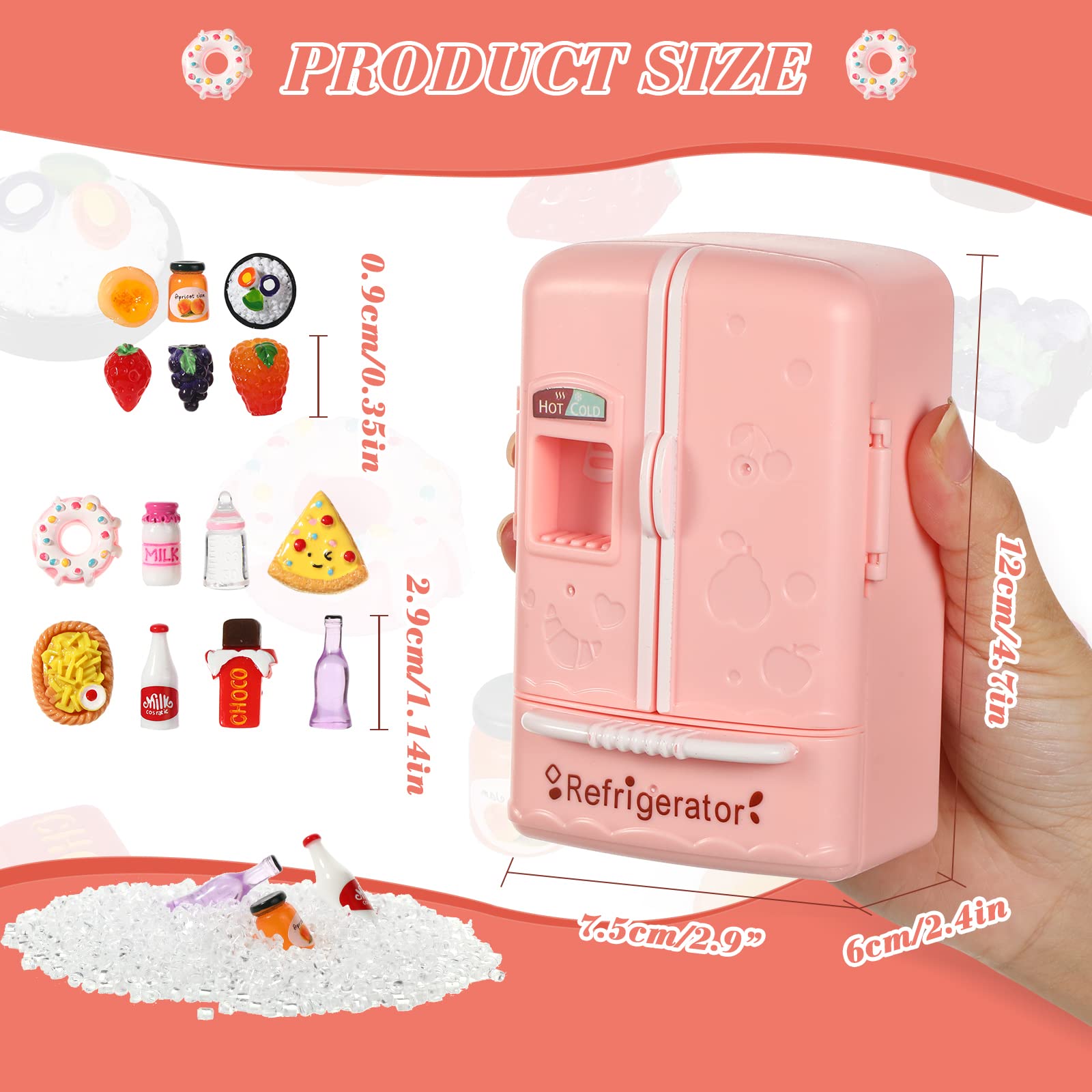 Civaner 17 Pieces Dollhouse Refrigerator Mini Fridge Toy with Christmas Mini Food Set Dollhouse Kitchen Furniture Food Toy Miniatures Kitchen Decoration Bottle Fruit Dessert for People (Lovely Style)