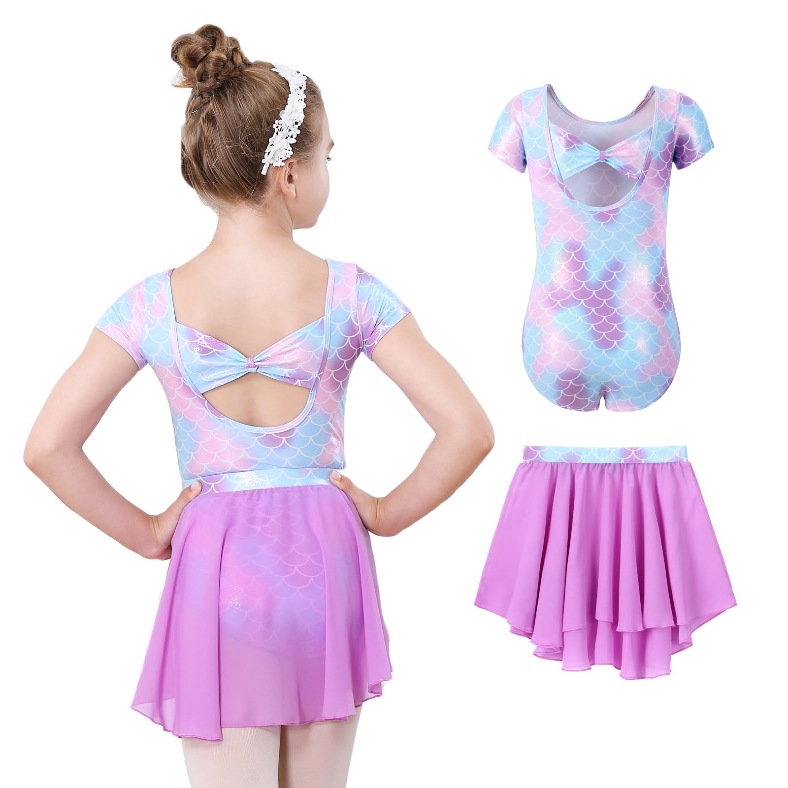 Girls Ballet Leotards with Removable Skirt Toddler Hollow Back Dance Dress Combo