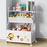 BBLIKE Toy Storage Organizer, Large Toy Box with Wheels for Boys and Girls | 15.8"x24.6"x 35.4", 3 Removable Fabric Toy Bins, Lockable Wheels, Stuffed Animal Organizer, Toy Chest Storage for Playroom