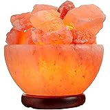 Himalayan Salt Lamp Bowl with Natural Crystal Chunks, Dimmer Cord and Classic Wood Base Premium Quality Authentic from Pakist