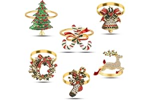 KPOSIYA Christmas Napkin Rings Set of 6pcs, Gold Metal Napkin Ring Holder Bluk for Xmas Party Favor Holiday Winter Dinner Table Decoration