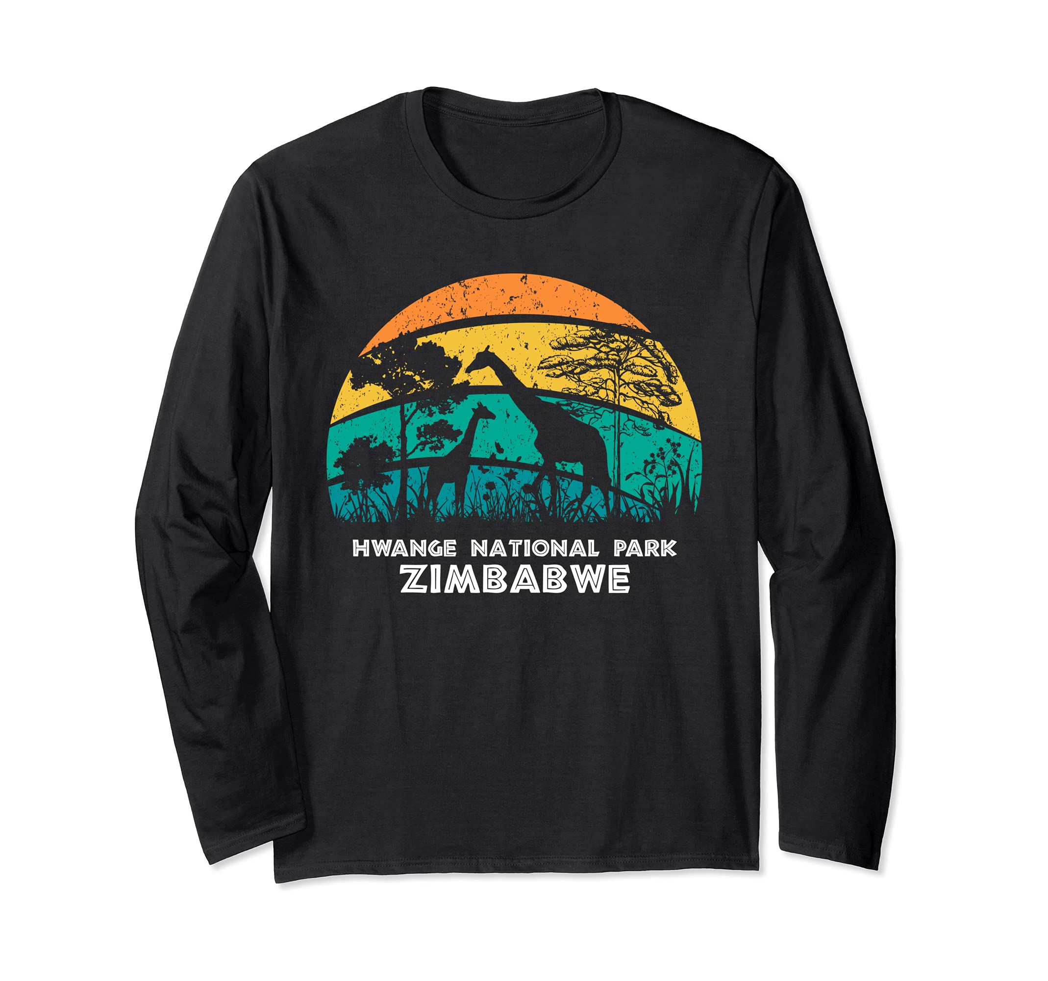 Vintage Retro Hwange National Park, Zimbabwe Africa Safari G Long Sleeve T-Shirt