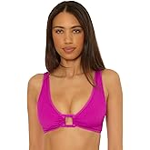 BECCA Women's Crinkle Crush Bralette Bikini Top, Adjustable, Tie Back, Swimwear Separates