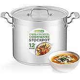 NutriChef 12-Quart Stainless Steel Stockpot with Stainless Steel Lid - 18/8 Food Grade Heavy Duty Large Stock Pot for Stew & Soup, Works w/Induction