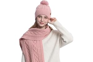 2THESTARS Women's Winter Hat Scarf Gloves Set, 3-Piece Knitted Set with 3D Cube Pattern, Fleece Lining, Touchscreen Gloves