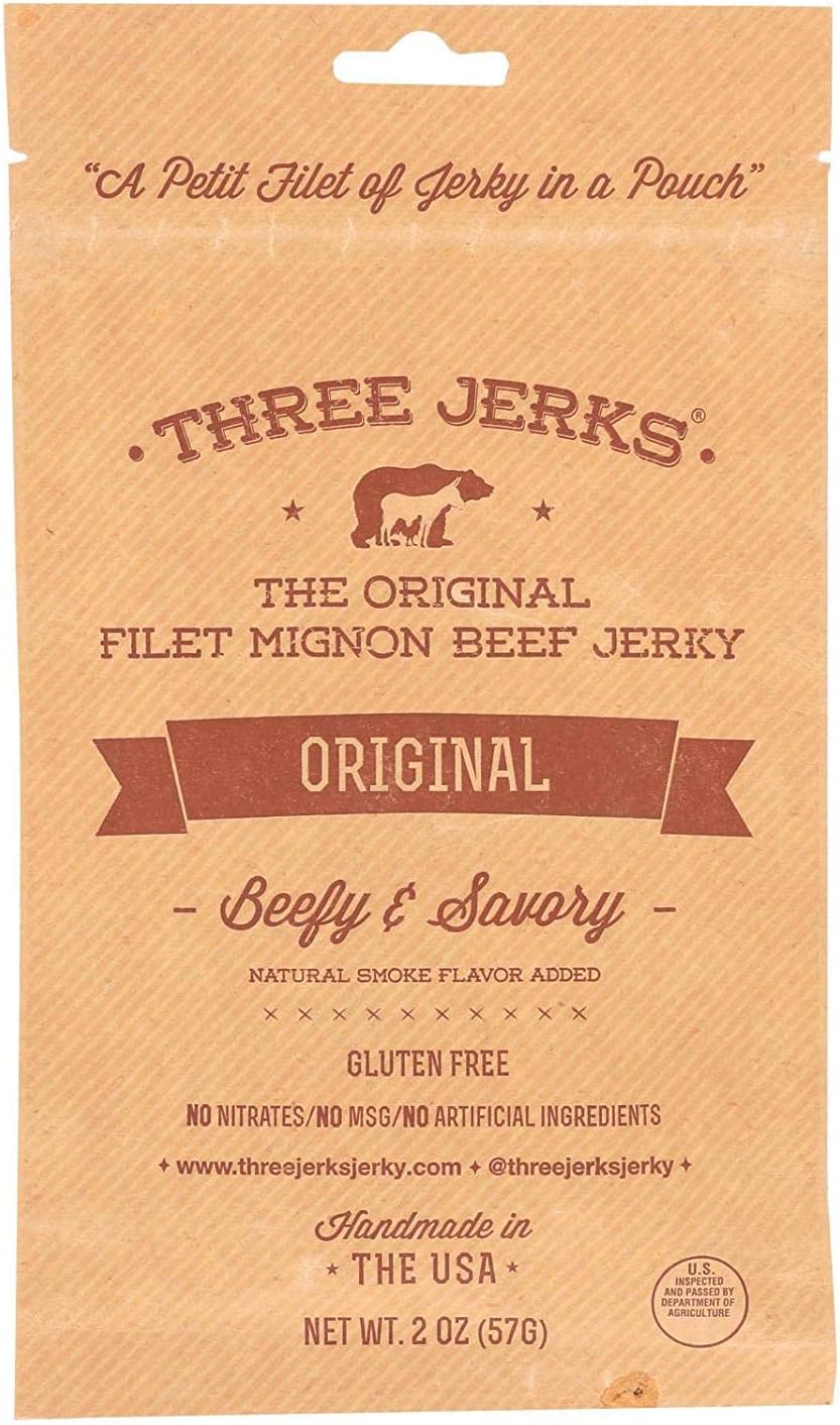 Three Jerks Original Filet Mignon Beef Jerky, 2 Ounce - 12 per case.