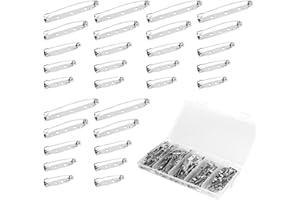 Fidqiog 100 Pcs Brooch Pins, Metal Flat Bar Pin Backs, 20/25/32/38/45MM Locking Pin Backs, Silver Safety Pins Clasp Brooch fo