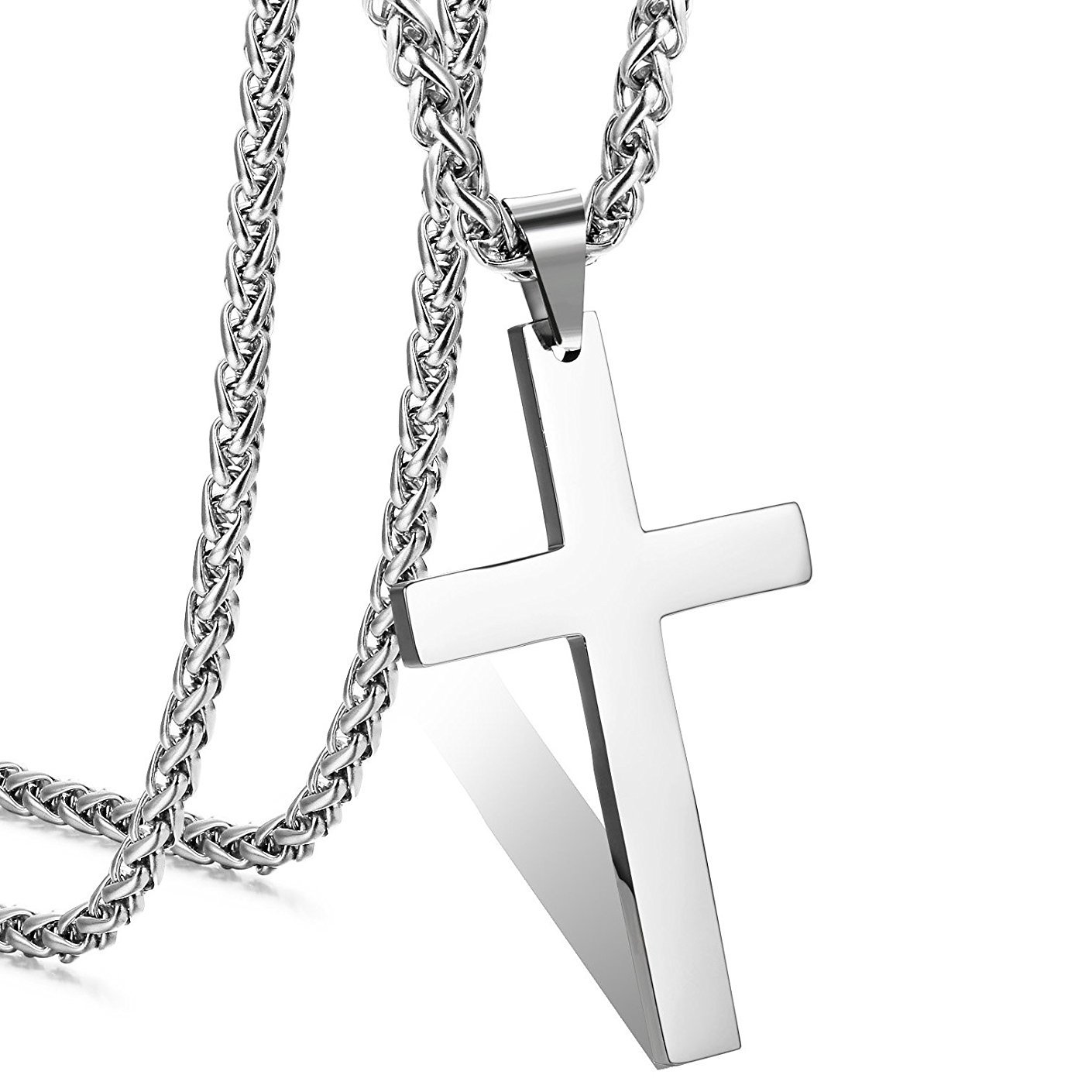 JC Stainless Steel Cross Pendant Chain Necklace for Men Women, 2224