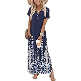 Zeagoo Summer Dresses for Women 2026 Maxi Dresses Vacation Sundress Short Sleeve Casual Sundresses Split Dress with Pockets