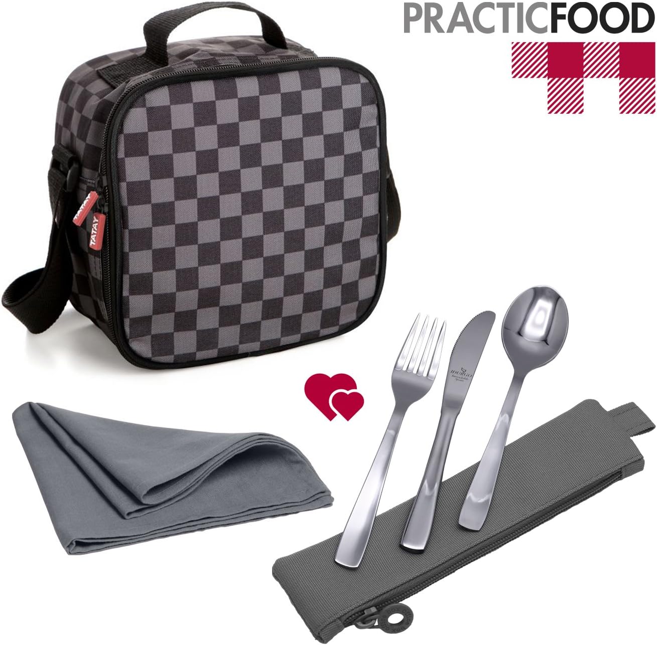 Tatay Kit Urban Food Type with stainless steel cutlery and Napkin Size Buffet – Airtight Lunch Bag with Matching Included, Measures 10 x 22.5 x 22 cm Chess