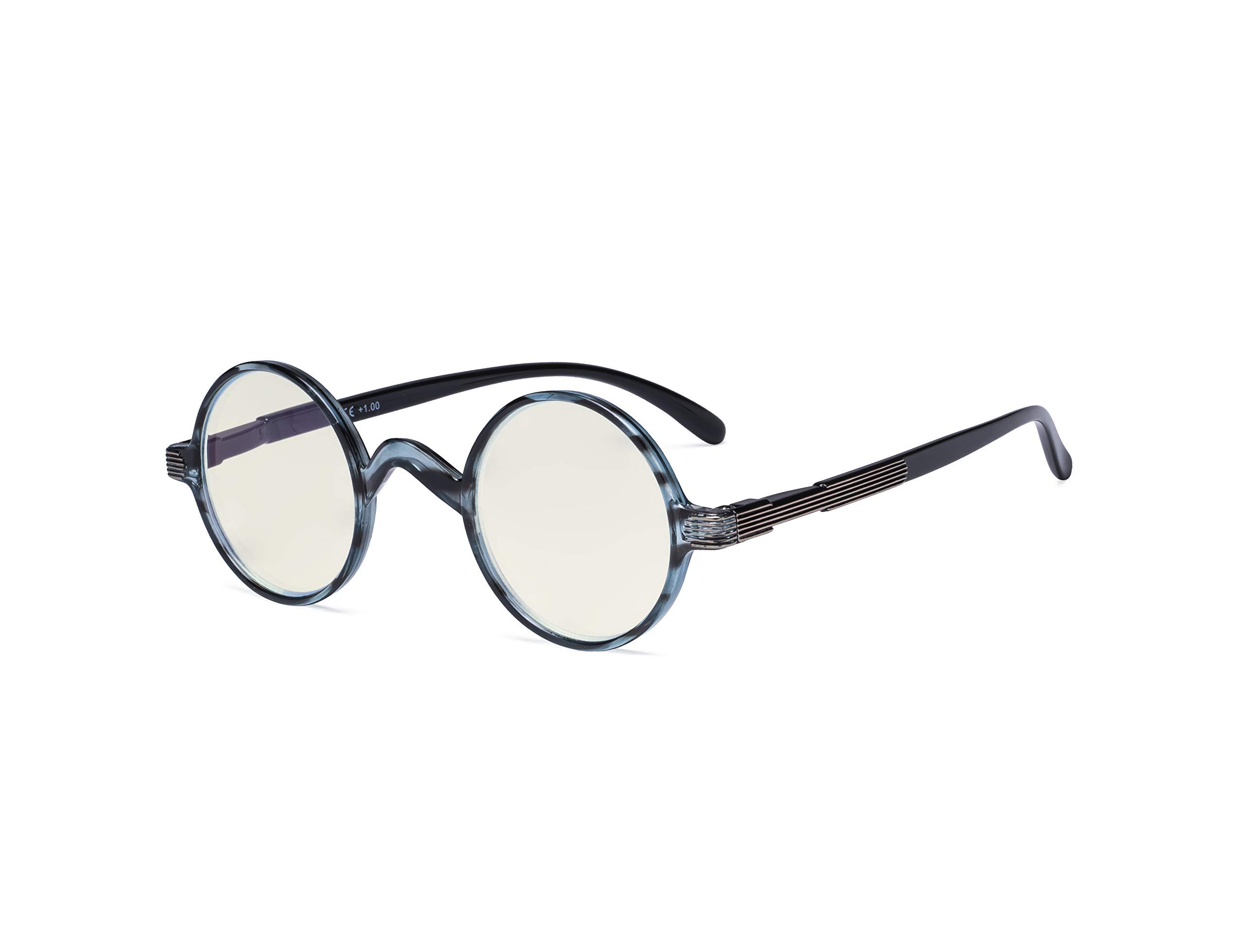Eyekepper Round Blue Light Filter Glasses Women Men - Blocking UV Ray Anti Screen Glare Computer Readers - Blue/Tortoise +1.75