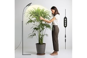 GLOWRIUM Grow Lights for Indoor Plants,20W Full Spectrum LED Plant Light with Stand,Adjustable Height,3/9/12H Timer,6 Dimmable Levels & 3 Lighting Modes (Black-Single Head)