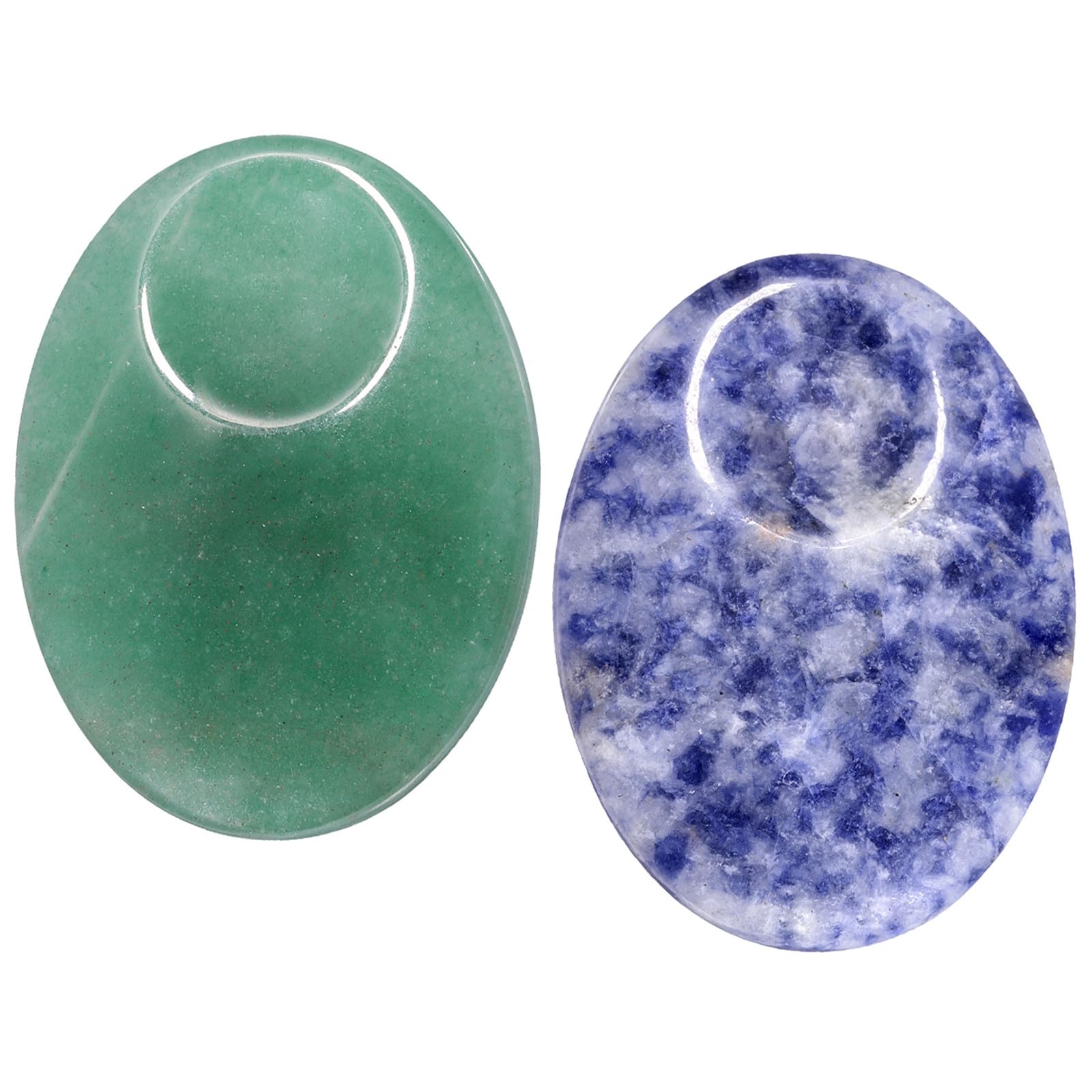 Nupuyai Sodalite & Green Aventurine Oval Thumb Worry Stone Set, 2pcs Energy Crystal Healing Pocket Palm Stone for Anxiety Stress Relief Reiki Therapy, 40x30mm