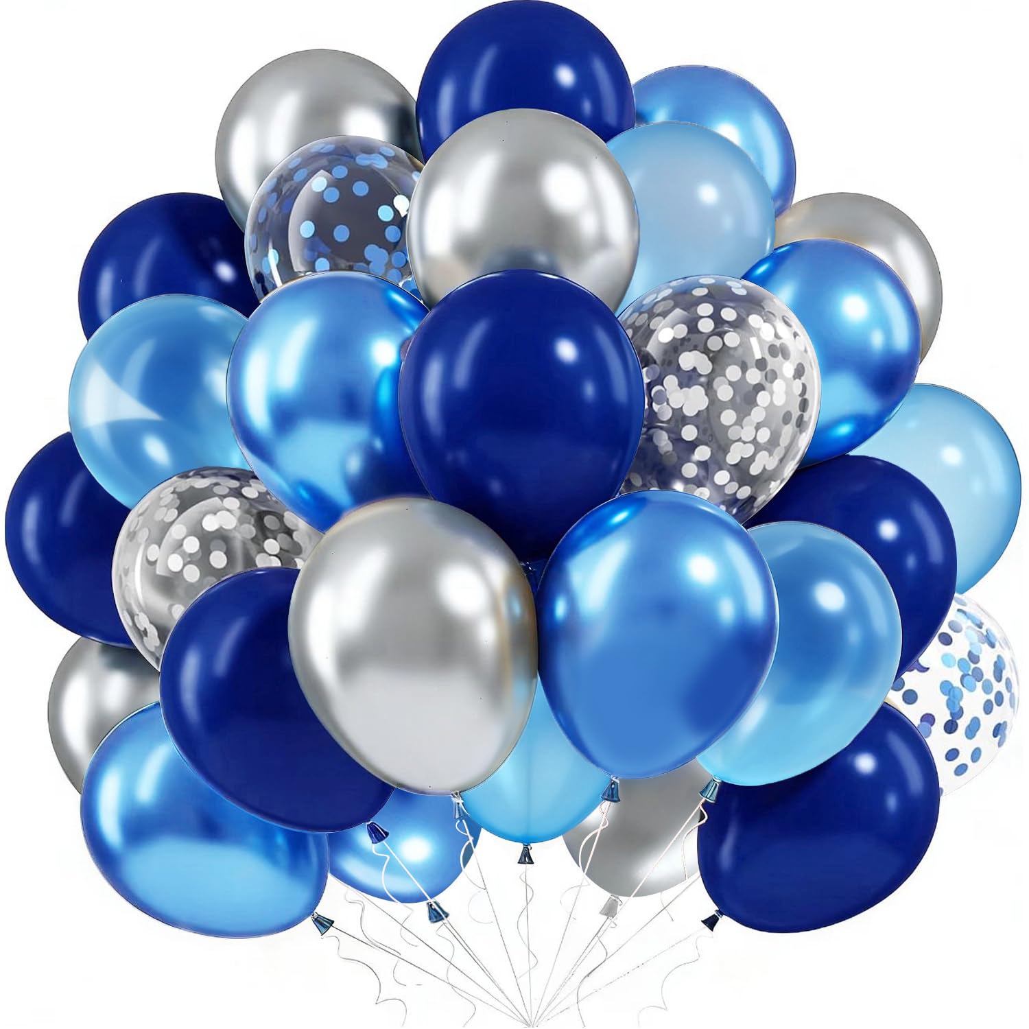 Navy Blue and Silver Balloons, 60pcs Navy Blue Birthday Balloons with Silver Confetti Balloon, Bluey Metallic Helium Balloon for Birthday Party Decorations Boys Baby Shower Christening Graduation