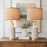 USumkky 25" Table Lamps Set of 2 - Modern Bedside Lamps for Living Room - White Washed Ceramic Nightstand Lamps for Bedroom