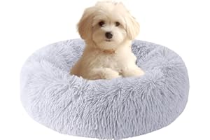 HYQ Small Dog Bed, Pet Beds for Small Dogs, Cat Beds for Indoor Cats, Fluffy Faux Fur Plush Small Dog Bed, Washable Puppy Bed with Anti-Slip Bottom, Dog Bed Small Size Dog (Light Gray, 17 Inch)