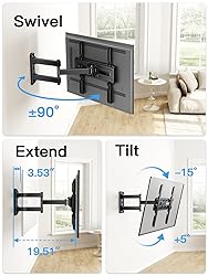 Pipishell Full Motion TV Wall Mount for Most 26-60