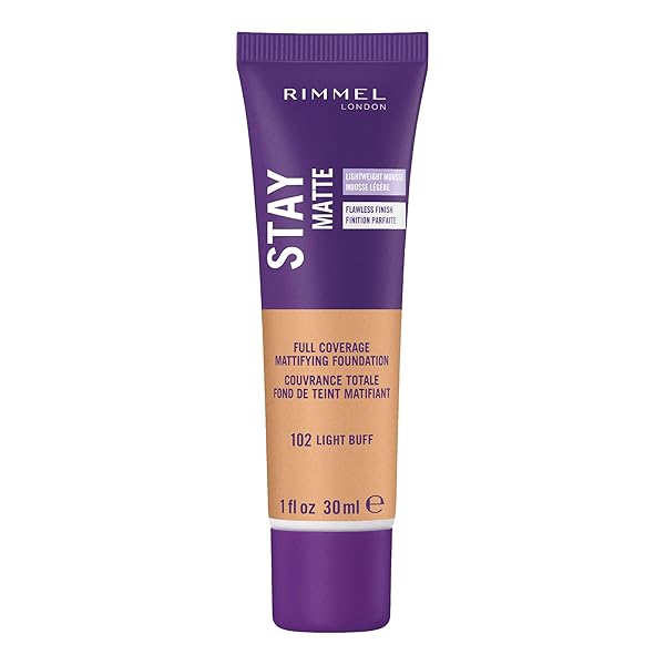 RIMMEL LONDON STAY MATTE LIQUID MOUSSE – 102 LIGHT BUFF – FOUNDATION, LIGHTWEIGHT, SHINE CONTROL, OIL-FREE, 1OZ