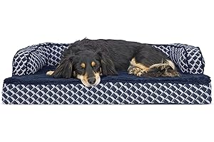 Furhaven Orthopedic Dog Bed for Medium/Small Dogs w/ Removable Bolsters & Washable Cover, For Dogs Up to 35 lbs - Plush & Woven Decor Comfy Couch Sofa - Diamond Blue, Medium