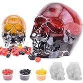 3D Skull Silicone Molds Set with 3 Color Crystal Gemstones - Flexible Crystal Molds for Resin Epoxy, Candle Wax, Soap & Clay, Halloween DIY Crafts, Home Decor (2Pack)