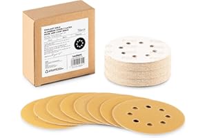 AUGTOUF 5 Inch 220 Grit Sanding Disc, 8 Hole Hook and Loop Aluminum Oxide Sanding Discs for Disc Sanders & Orbital Sanders - 50 Pack by toolant