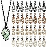32pcs Braided Crystal Holder Necklace Replacement Decorative Hanging Pendant Holder Empty Stone Cage for DIY Jewelry Adjustable Length (Black+Brown+Khaki+Beige)