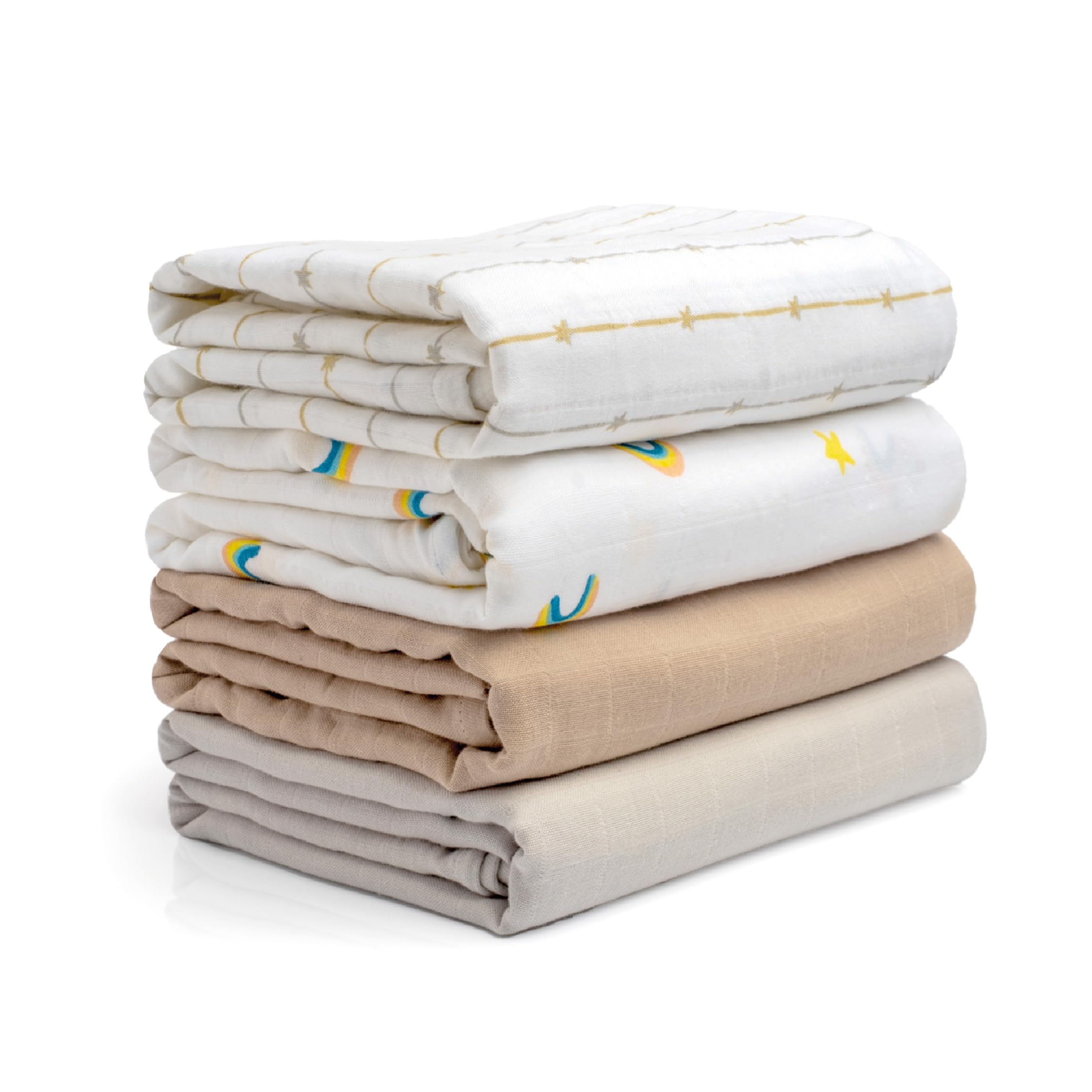 Photo 1 of Salt Earth GOTS Certified 100% Organic Cotton 2-Layered Swaddle Baby Blanket, 4 Pack, 47"x47" Receiving Blankets for Swaddling, Wrap for Boy & Girl, Newborn Baby Essentials, Registry(Solids & Rainbow)