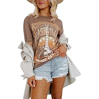 Vintage Bleached Country Music T-Shirt For Women - Distressed Graphic Tee With Guitar & Wings, Soft Cotton Blend