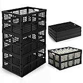 Lounsweer 3 Pack 40 L Collapsible Milk Crate Handled Storage Container Tote 19.7 x 13.8 x 10.2 Inches Utility Stackable Containers Heavy Duty Capacity Crates for Multi Purposes Space-saving