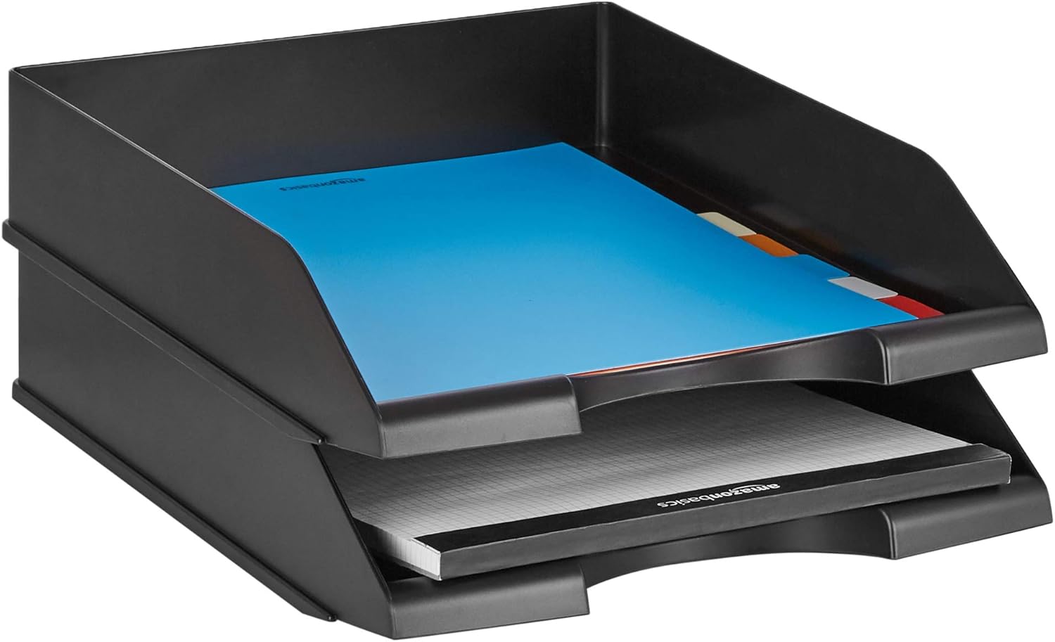Basics Stackable Office Letter Organizer Desk Tray - Pack of 2, Black : Office Products