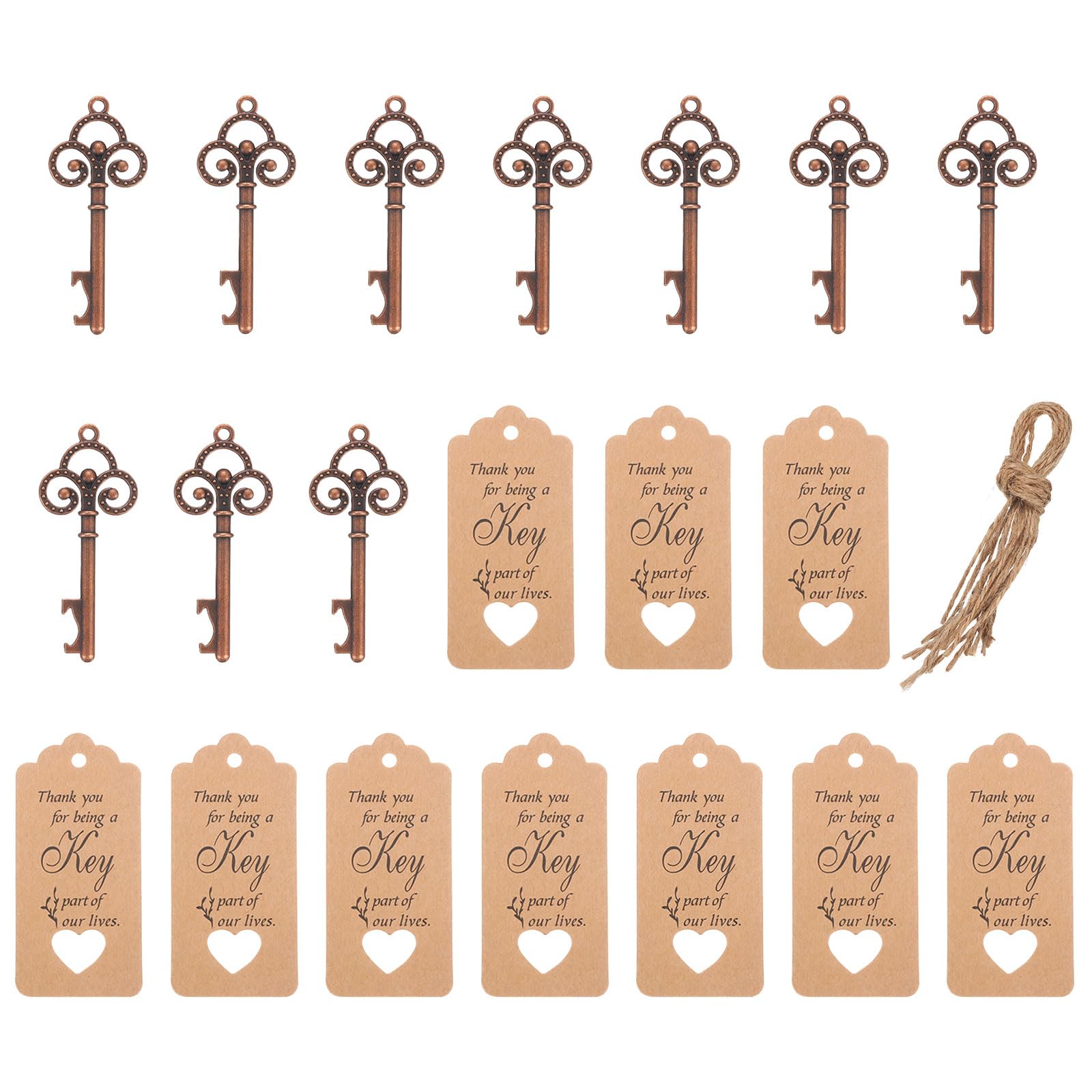 PATIKIL 10 Pcs Vintage Key Bottle Openers Wedding Party Favor Souvenir Gift Set with Thank You Tag, Organza Bags, Rope for Guests,Red Copper