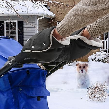 ATPWONZ Kinderwagen Handwärmer mit Fleece wassdicht Handmuff Kinderwagenmuff Fell Handschuhe für Kinderwagen Buggy Schwarz