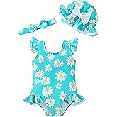 Renotemy Baby Girl Swimsuit One-Piece Bathing Suit with Sunhat Infant Toddler Summer Beach Pool Outfit for 3M-3T Girls