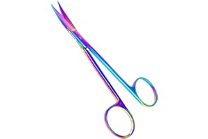 ArtZone Iris Micro Dissecting Lab Scissors Curved 5" German Stainless Steel with Multi Color Rainbow Plasma Titanium Coating by Artzone - High Precision