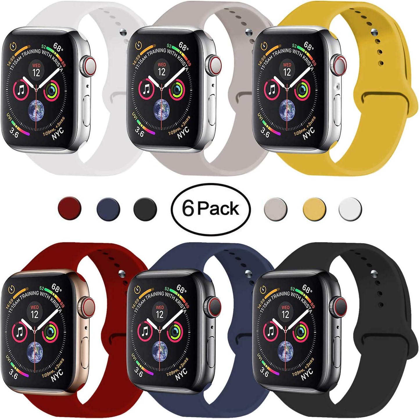VATI Sport Band Compatible for Apple Watch Band 38mm 40mm 42mm 44mm, Soft Silicone Sport Strap Replacement Bands Compatible with 2019 Apple Watch Series 5, iWatch 4/3/2/1, Sport, Nike+, Edition