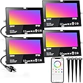 LED Flood Light Outdoor 500W Equivalent 5000LM,Bluetooth RGBW Colored Floodlight Landscape Lighting with APP Control,DIY Scenes,Timing, IP66 Waterproof,2700K,Color Changing Uplight with Ground Stakes