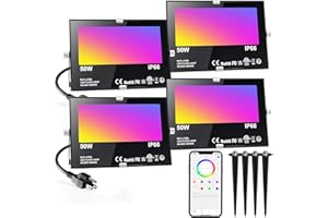 CHANGM LED Flood Light Outdoor 500W Equivalent 5000LM,Bluetooth RGBW Colored Floodlight Landscape Lighting with APP Control,DIY Scenes,Timing, IP66 Waterproof,2700K,Color Changing Uplight with Ground Stakes